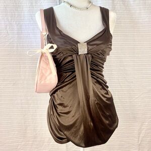 ♡ ruched sweetheart neckline cocktail mini dress with rhinestone brooch ♡